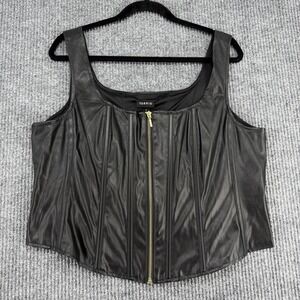 Torrid Faux Leather Corset Top Zip Front Boned Plus Size 1X 14 16 Goth Moto